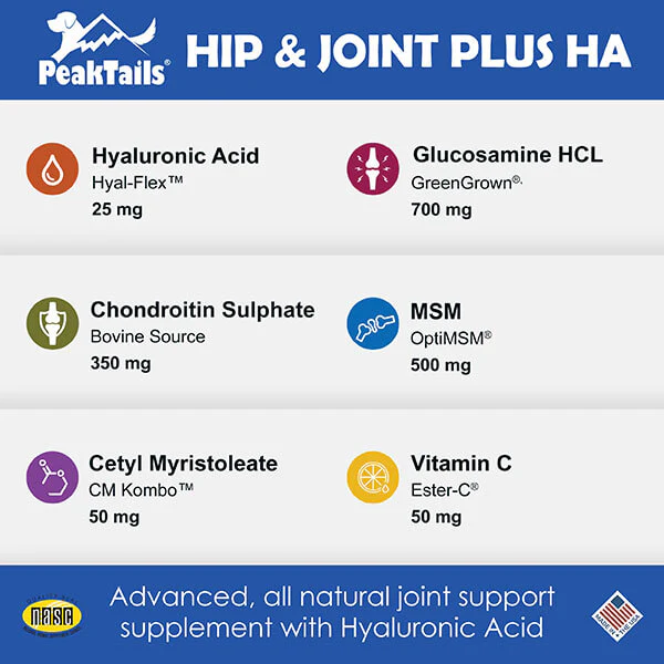 PeakTails Hip & Joint Plus HA for Dogs – Glucosamine, Chondroitin, OptiMSM, Ester-C & Hyaluronic Acid – Supports Joint Mobility & Comfort - Image 5