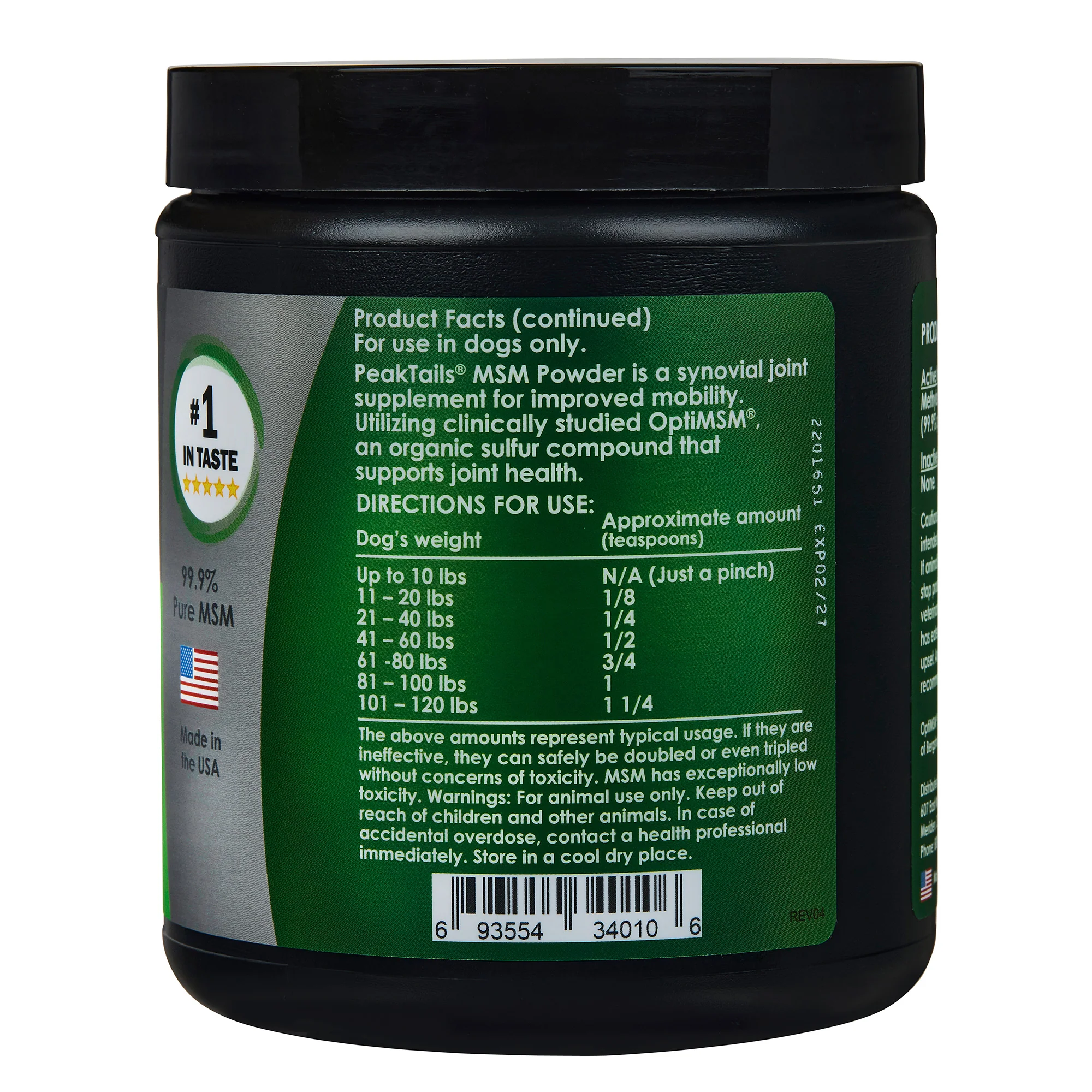 PeakTails MSM Powder for Dogs – 1 lb, Pure Organic Sulfur, Supports Joint Health & Mobility – Flavorless, US-Sourced MSM - Image 3
